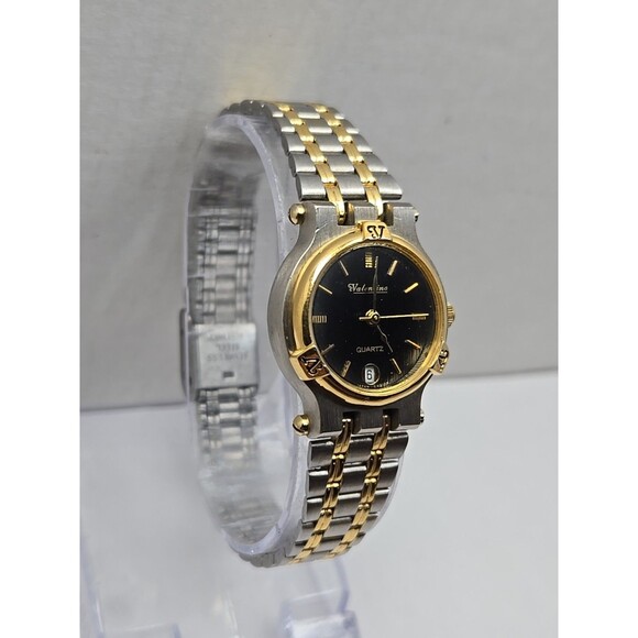 Valentino Womens Two Tone Quartz Watch Black Dial Date 24 mm 2432015 New Battery - Picture 3 of 10